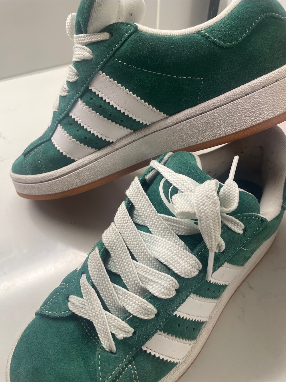 adidas Kids Green Suede Sneakers with White Stripes